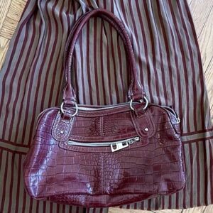 Burgundy Croc-Embossed Handbag